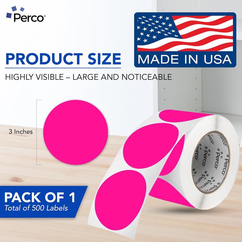 Perco 3-Inch Round Circle Dot Sticker Labels with Easy Peel Perforation - 500 Labels per Roll Strong Adhesion Vibrant Colors for Organizing Crafting & More Made in USA