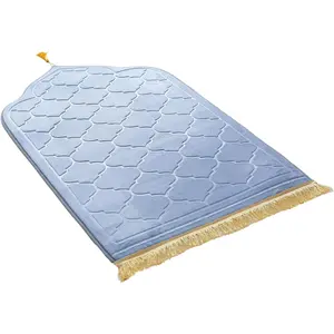 Prayer Rug Muslim Mat Islamic - Thickening Sponge Muslim Rug for  Men Women with Islam Prayer Beads for Eid Travel Ramadan, Soft Luxury  for  and Forehead Gray