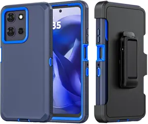 Moto G Power 5G 2025/Moto G Play 2025 with Belt Clip Holster,Rugged Full-Body Protective Case Cover with Kickstand & Holster (Navy Blue) Durable Protection