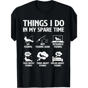 Things I Do In My Spare Time Fishing Boys Men Bass Fishing T-Shirt, Short Sleeve Round Neck T-Shirt, Machine Washable Casual Crewneck Tshirt