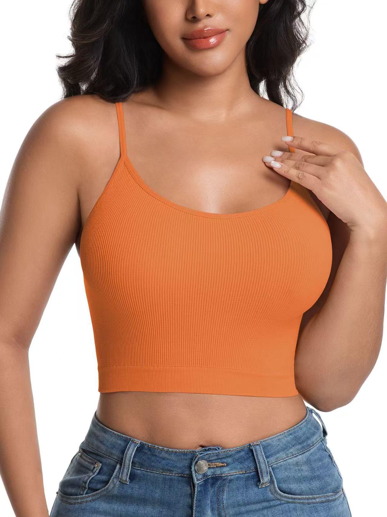 8 Pack Ribbed Seamless Wireless Sports Bra for Women, Soft Stretch Breathable All Season Yoga Workout Lingerie, Multipack Solid Color Camisole Innerwear