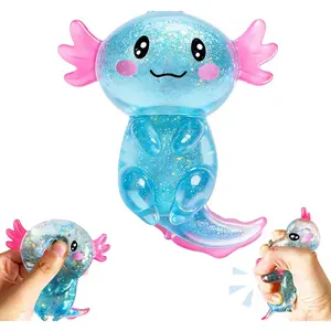 Axolotls Squishies Fidget Stress Ball,Cute Squishies Axolotls Toy,Easter Basket Stuffers, Stress Ball Squeeze Toys for Stress Relief (Blue)