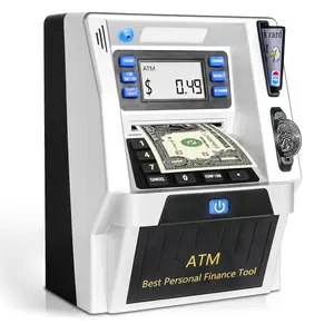 Automatic Atm Money Bank Machine for Kids, Real Currency Savings with Debit Card Reader, Safe Electronic Calculator Gift for Boys & Girls