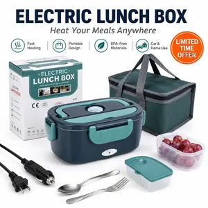 Leak-Proof Heated Electric Lunch Box Portable Food Warmer with Car Charger & Insulated Bag Easy to Use Keep Food Warm Tableware