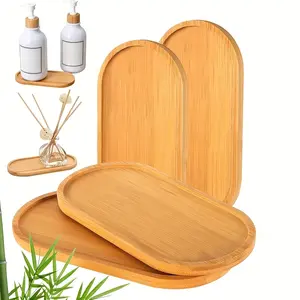 3pcs Oval Bamboo Tray, Multi-Purpose Solid Wood Plates for Tea, Makeup and Small Potted Plant, Serving Platter - Ideal for Home and Restaurant Use & Decor, High-Quality Accessories
