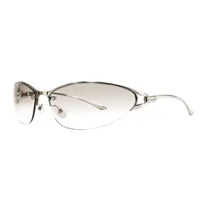 Women's Y2K Semi-Rimless Oval Sunglasses - Retro Metal Frame Shades with UV400 Protection