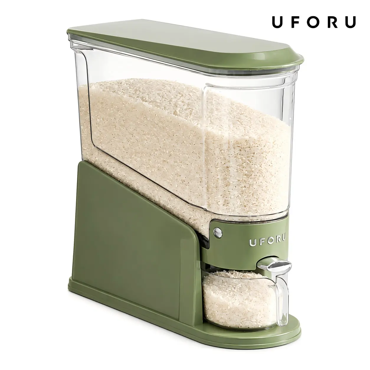 UFORU Airtight Rice Dispenser - BPA-Free Food-Grade Reusable Food Container, Insect-Proof, Moisture-Resistant, 1-Press Low-Effort Operation, Countertop Storage for Grains,Coffee