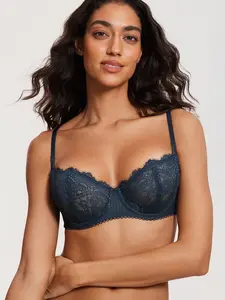 Women's Sexy Lace Push Up Plus Size Bra Sheer Balconette Underwire Unlined