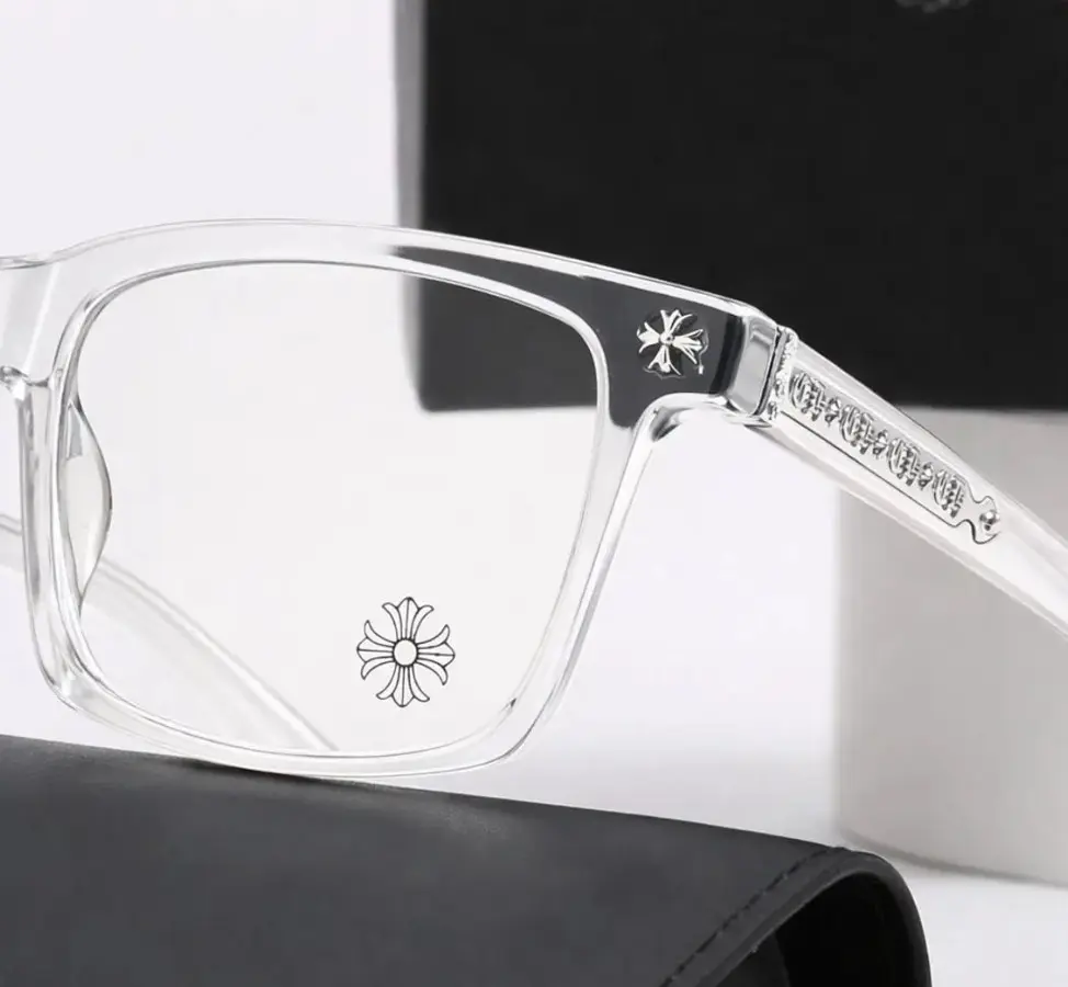 Chrome Hearts Crystal Clear Square Frame Glasses, Transparent Retro Style Non-Prescription Fashion Eyewear