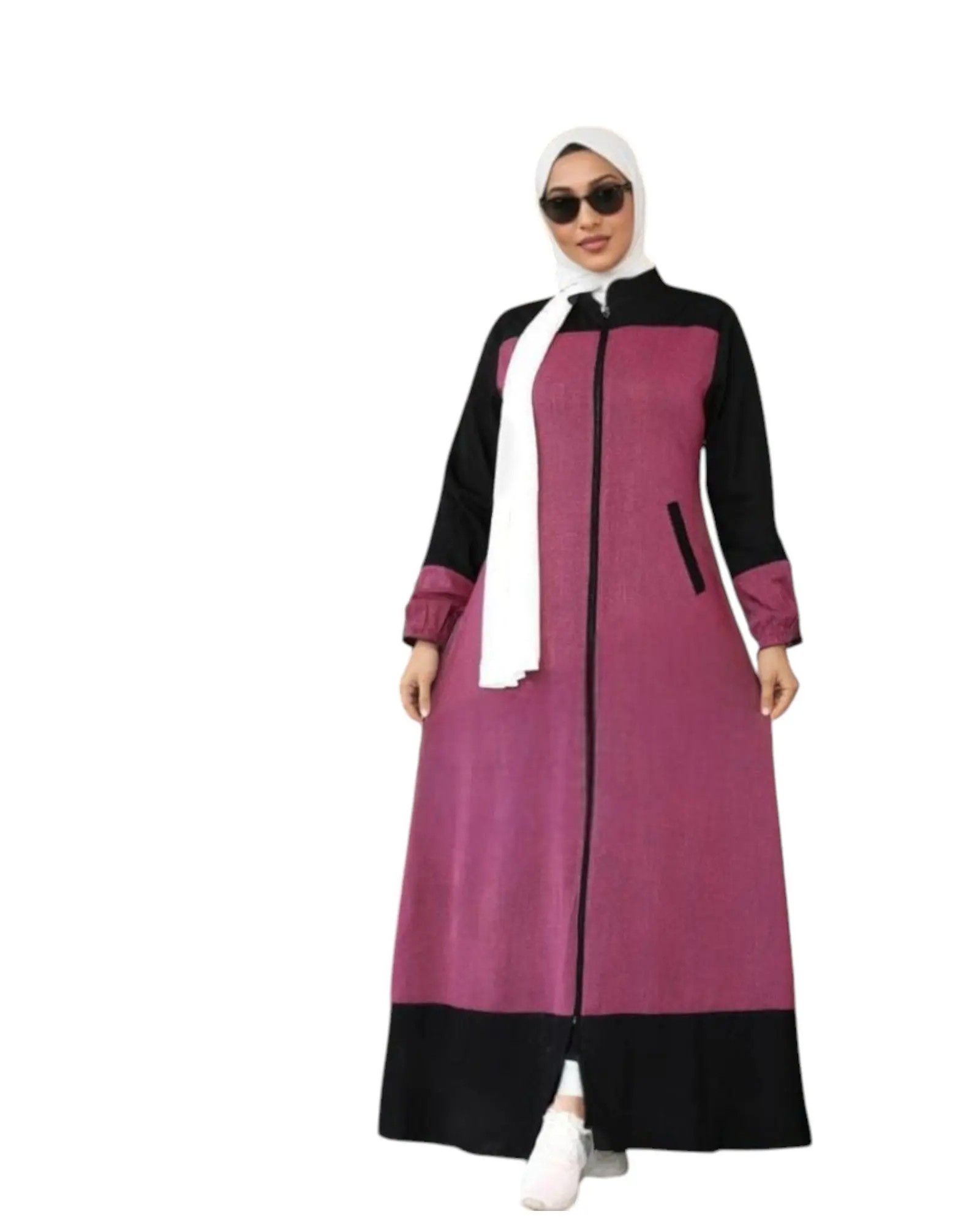 Dana Abaya - Modern Two-Tone Design with Front Zipper & Side Pockets for Comfortable Fit and Practicality in Sizes L XL 2XL