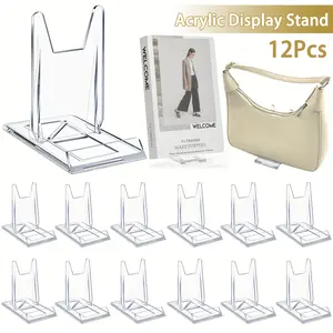 12 Pack Adjustable Book Display Stand, Clear Purse Display Stand Acrylic Plate Holders for Displaying Picture Stands for Display Handbag Stand Holder for Home Office Supplies Party Decoration Table Organizers