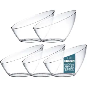 Clear Serving Bowls Small Hard Plastic Candy Bowl for Weddings, Buffet, Offices, Disposable Small Angled Bowls for Party's, Salads, Snacks and Fruit Bowl 5 Pack