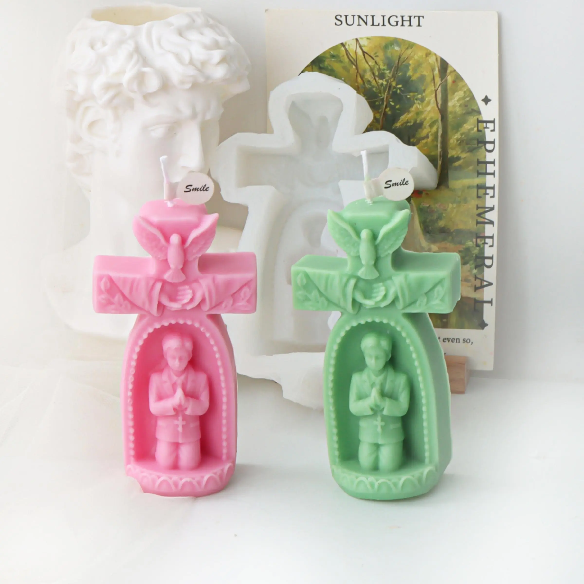 Boy & Girl Silicone Candle Mold Cross figure Sculpture plaster resin craft DIY Tool Silicone Scented Candle Soap Mould Soapmaking For Candle Maker DIY Enthusiast Perfect Gift for Religious Occasions Crafting Lovers, Handmade Crafts, Handcraft Soap Molds