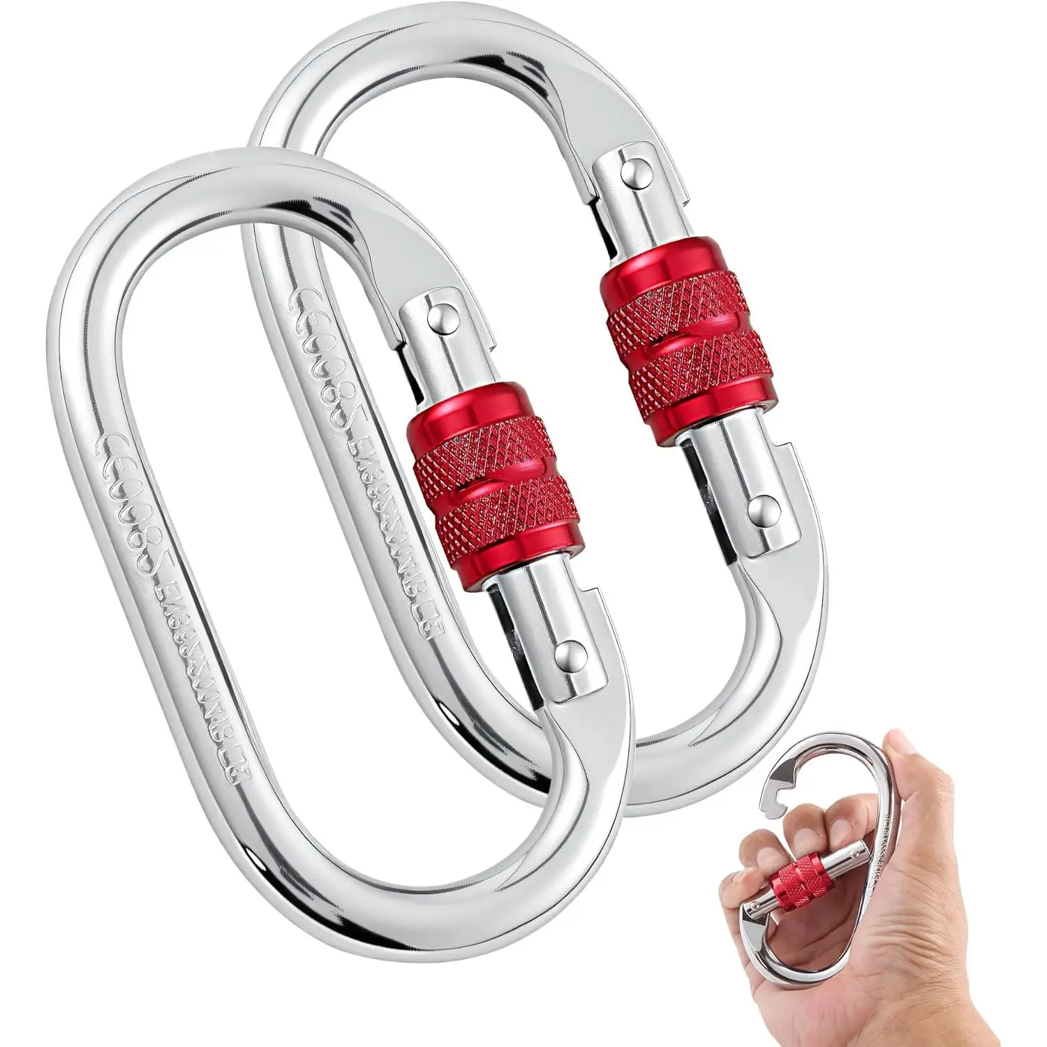 Heavy Duty Climbing Carabiner, Rated 25kN(5620lbs), Screw Locking Carabiner Clip, Oval Shape Carabiner for Rappelling, Hammocks, Aerial Work, Rigging, Rescue, Arborist