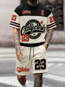American Retro California 23 Sports Set, Street Basketball Style, Summer, Cool Two-Piece Set, Casual Fitted Clothing
