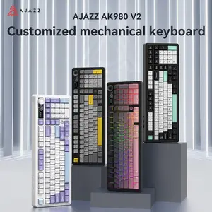 AJAZZ AK980 V2 Tri-Mode Wireless Creamy Mechanical Gaming Keyboard with TFT Smart Display Screen & Knob, 10,000mAh Battery, 98-Key Layout, Hot-Swappable, Gasket-Mounted, Quiet Computer Keyboard