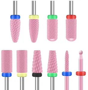 10PCS Ceramic Nail Drill Bits, Professional 3/32 inch Electric Manicure Pedicure Drill Bits Nail Tech Set for Acrylic Gel Nails, Efile Cuticle Remover Safety Bit for Nail Drill File, Pink