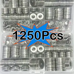 1250pcs 304 Durable Stainless Steel Flat Washers Assortment Kit (M2, M2.5, M3, M4, M5, M6, M8, M10 and M12), Suitable for Home Decoration, Factory Repair, Kitchen Installations, Shops and Outdoor Construction Hardware