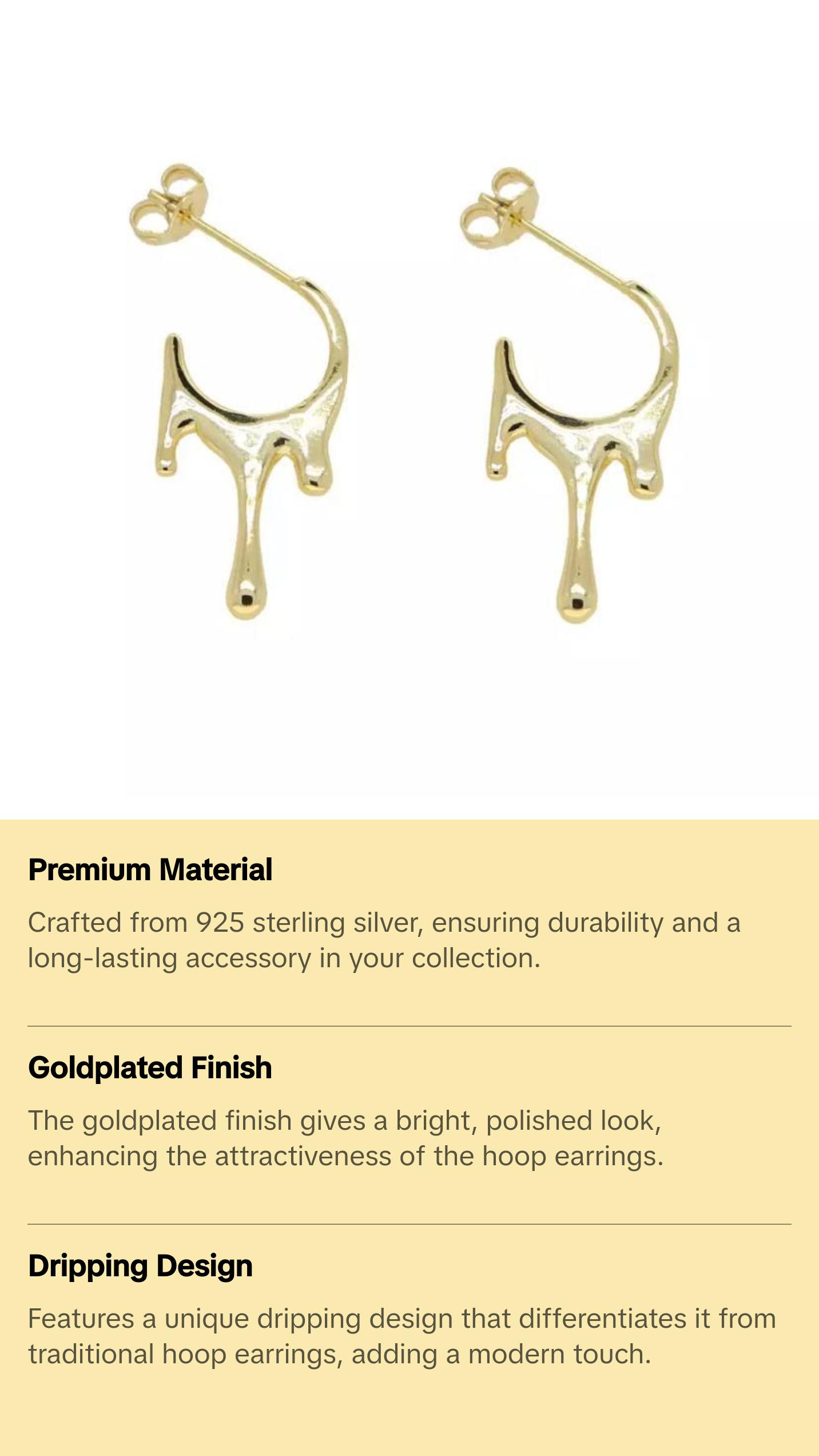 Gold Dripping Hoop Earrings with Simple Design and Gold Finish