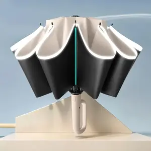 Large Folding Umbrella Automatic Open Close with Loop Handle for Rainy Days Outdoor Waterproof Steel Vinyl Unisex Green Compact Windproof