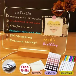 Stand Desktop Glow Memo Acrylic LED Desk Organizer USB-Powered Transparent Writing Board with Multi-Color Markers Eraser Cloth & Labels Modern Decorative Memo Planner for Home & Office Includes Towel & Label Stickers Ideal for To-Do List