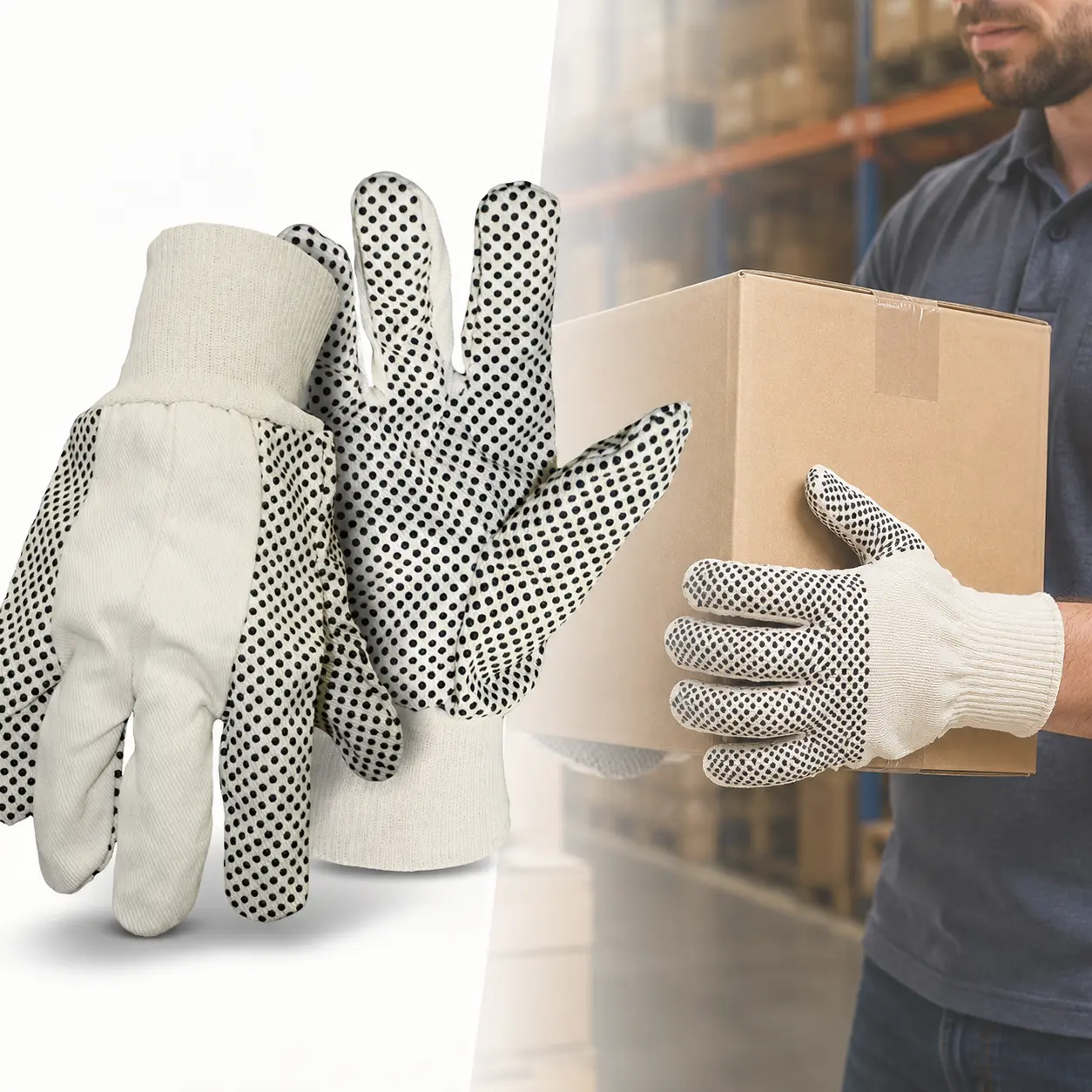 Boss Men's Dual-Use Cotton-Polyester Blend Work Gloves, Size Large, 1-Pair Pack, PVC Dotted Palm & Fingers, Nonslip Grip, Clute Cut, Knit Wrist, Breathable, Hand Protection for Tool Handling, Warehouse Work
