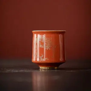 Gilded Master's Cup Hand-painted Ceramic Tea Cup with Intricate Gold Design for Household Use