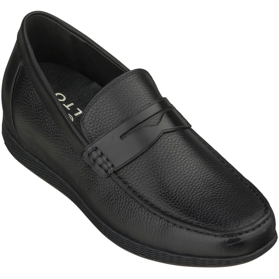CALTO Black Penny Loafer Elevator Shoes - 2.4 Inches - S1090