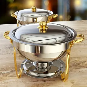 1/2pcs Stainless Steel Buffet Server Set, Detachable Dome Lid & Round Insulated Pot, Ideal for Home Gatherings, Cooking Only, Cookware Stainless Steel