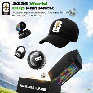 FIFA World Cup 2026 Gift Set: Baseball Cap + F02 Fan + E02 Earphones. Features sun protection and cooling, a 3-speed adjustable fan, and Hi-Fi audio with Bluetooth 6.0—the ultimate combo for watching matches.