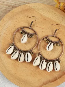 Natural Seashell Earrings with Vintage Bronze Ear Cuffs, Essential Summer Jewelry, Stylish and Unique Accessory for Women
