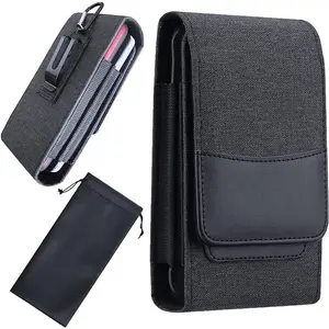 Vertical Nylon Dual Phone Holster Pouch with Belt Clip for iPhone 13 Pro Max 12 Pro Max G22 Edge 30 Pro Galaxy Note 20 Ultra Note 10+ S22 Ultra S21+ S10+ A53 A32-Black