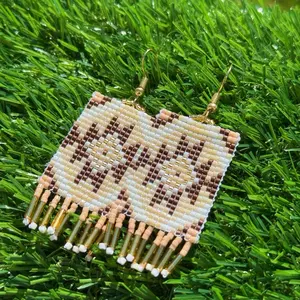 Native Made Aztec design warm color beaded earrings