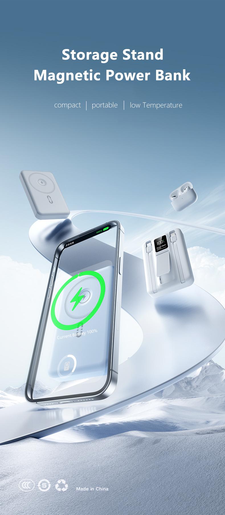 【Buy 1 Get 1 Free】12000mAh Magnetic Wireless Power Bank with LED Display & Foldable Stand - 3-in-1 Portable Charger