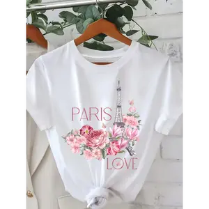 Women's Combed Cotton Casual Short-Sleeve Loose Boxy Round Neck Printed Tee Top - Thermally Optimized Light Tropical Fabric, Digital Sublimation Printing, Hoodie-Compatible, Ruccas Decking Stamps, Funny Floral Graphic, Unisex Fit, COD Available