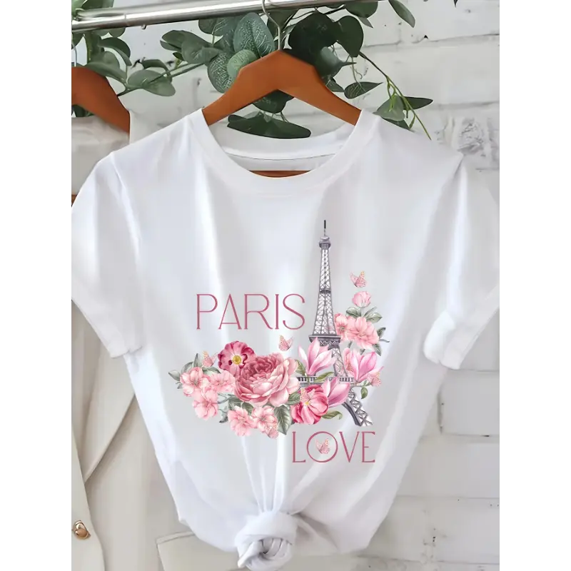 Women's Loose Boxy T-Shirt with Printed Floral Graphic - Breathable 180g Combed Cotton Short-Sleeve Summer Top, USA-Made, Tops