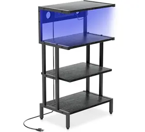 Aquzee Durable 4-Tier Wood Game Console Shelf, Video Gaming Console Stand with Power Outlet & RGB Light, Small Media Entertainment Center for PS5, Xbox, Nintendo Switch, Audio Stereo Storage, Easy Installation, Game Room Organizer, Playroom Furniture outd