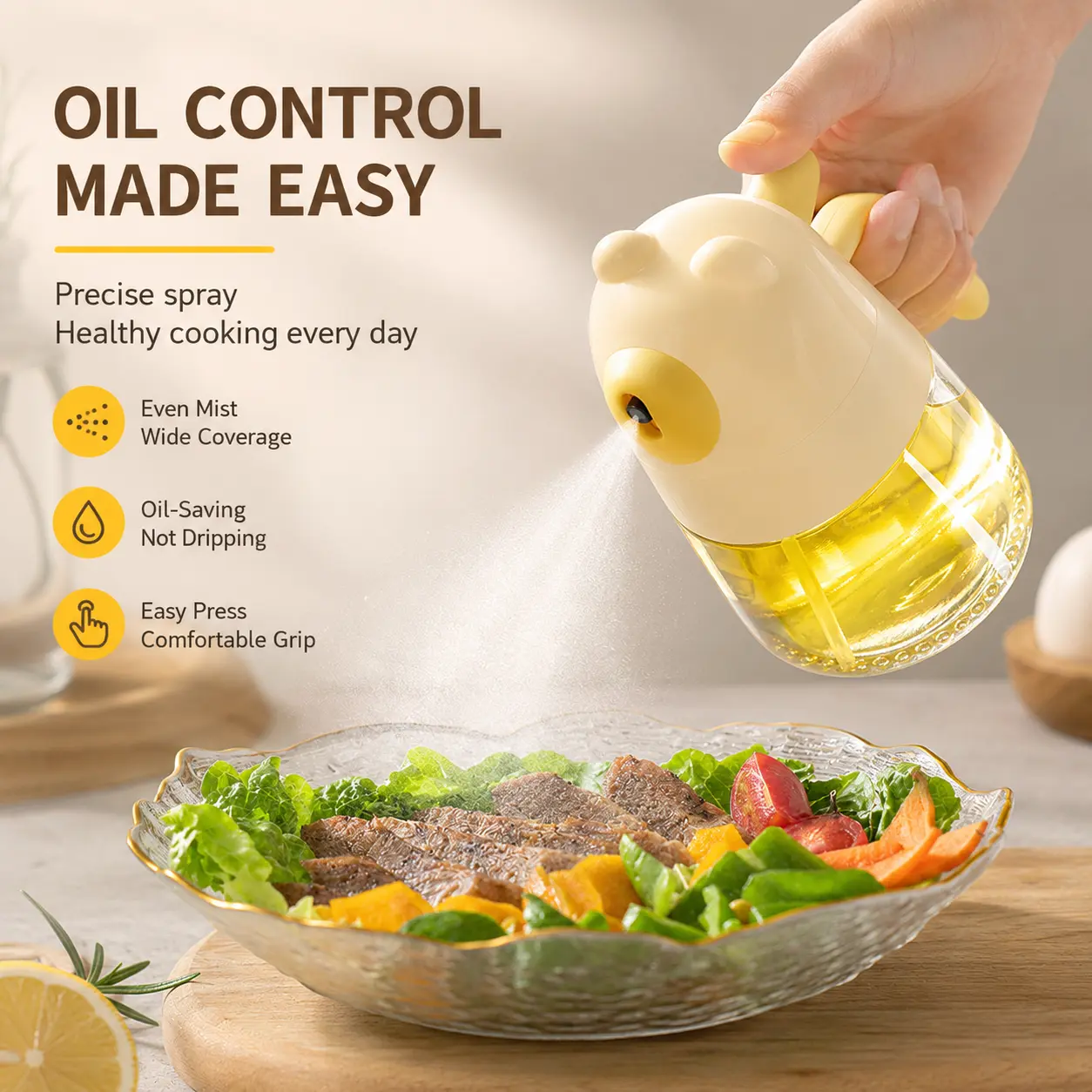 1-Piece Press-Type Atomized Glass Oil Spray Bottle - Leakproof Kitchen Utensils with Comfortable Handle, Even Mist Nozzle for Cooking, Salad, Baking Oil Dispensers