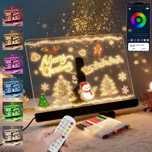 14''x10'' Colored LED Note Board Acrylic LED Drawing Board with 12 Markers, Dry Erase Board with Music Sync & Flash Modes, Dimmable Brightness for Cafe Bar Home Party Deco