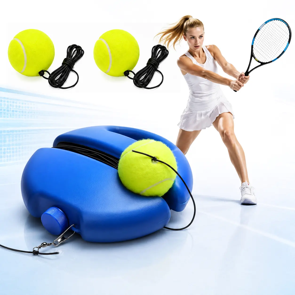 Solo Tennis Trainer Rebound Ball with Heavy Duty Base, Self-Practice Tennis Training Gear with Elastic Rope for Beginners & Kids