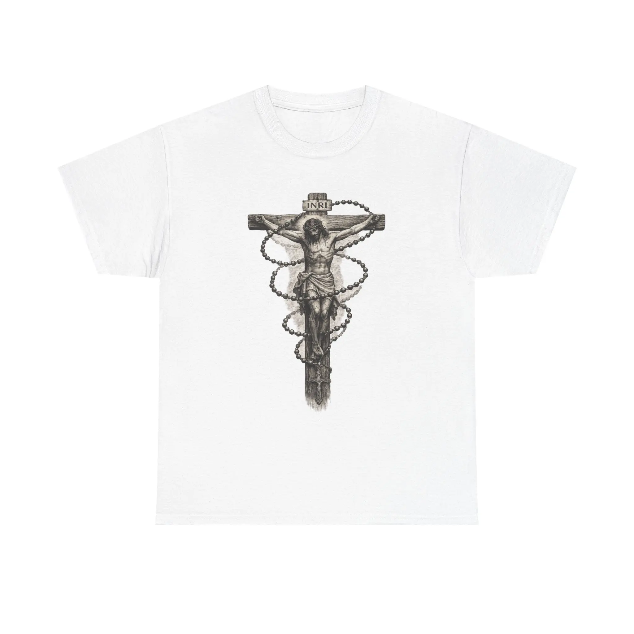 Crucified Christ with Rosary T-Shirt | Religious Cross Tee