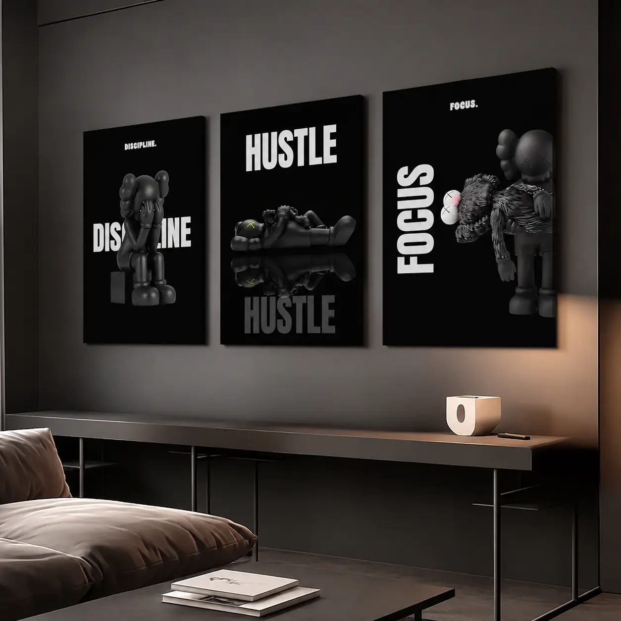 Set of 3 Black Motivational Canvas Prints, Hypebeast Black Man Wall Art Poster, Modern Streetwear Room Decor