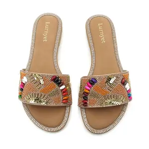 Women's Elegant Flat Sandals Premium Leather Slip-On Slide Sandals for Everyday Elegance