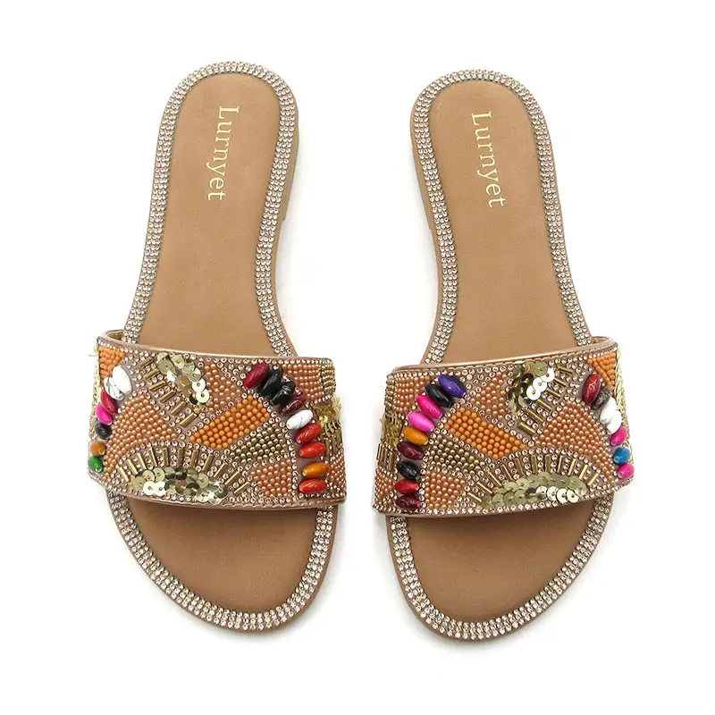 Women's Elegant Flat Sandals Premium Leather Slip-On Slide Sandals for Everyday Elegance