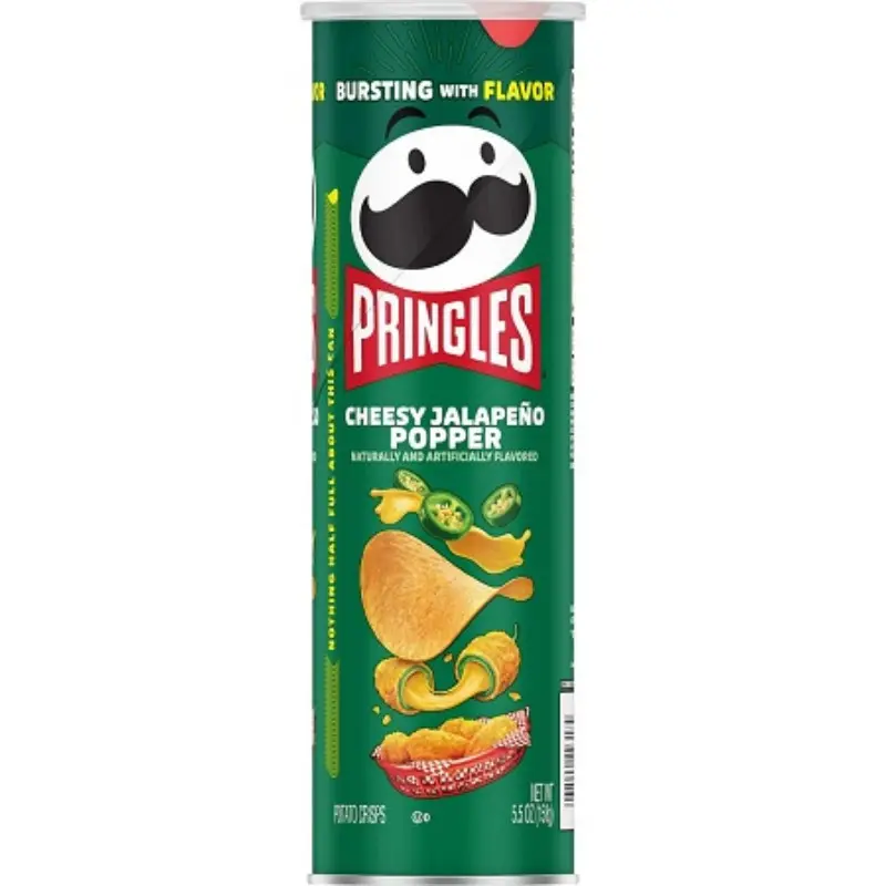 7x Pringles Cheesy Jalapeno Popper Spicy Potato Crisps - 5.5oz Multipack Bundle, Crispy Bite-Sized Ambient Convenience Food, Wholesale Bulk Stock-Up Option for Spicy Foodies, Party Snacks, Crisps & Puffed Snacks