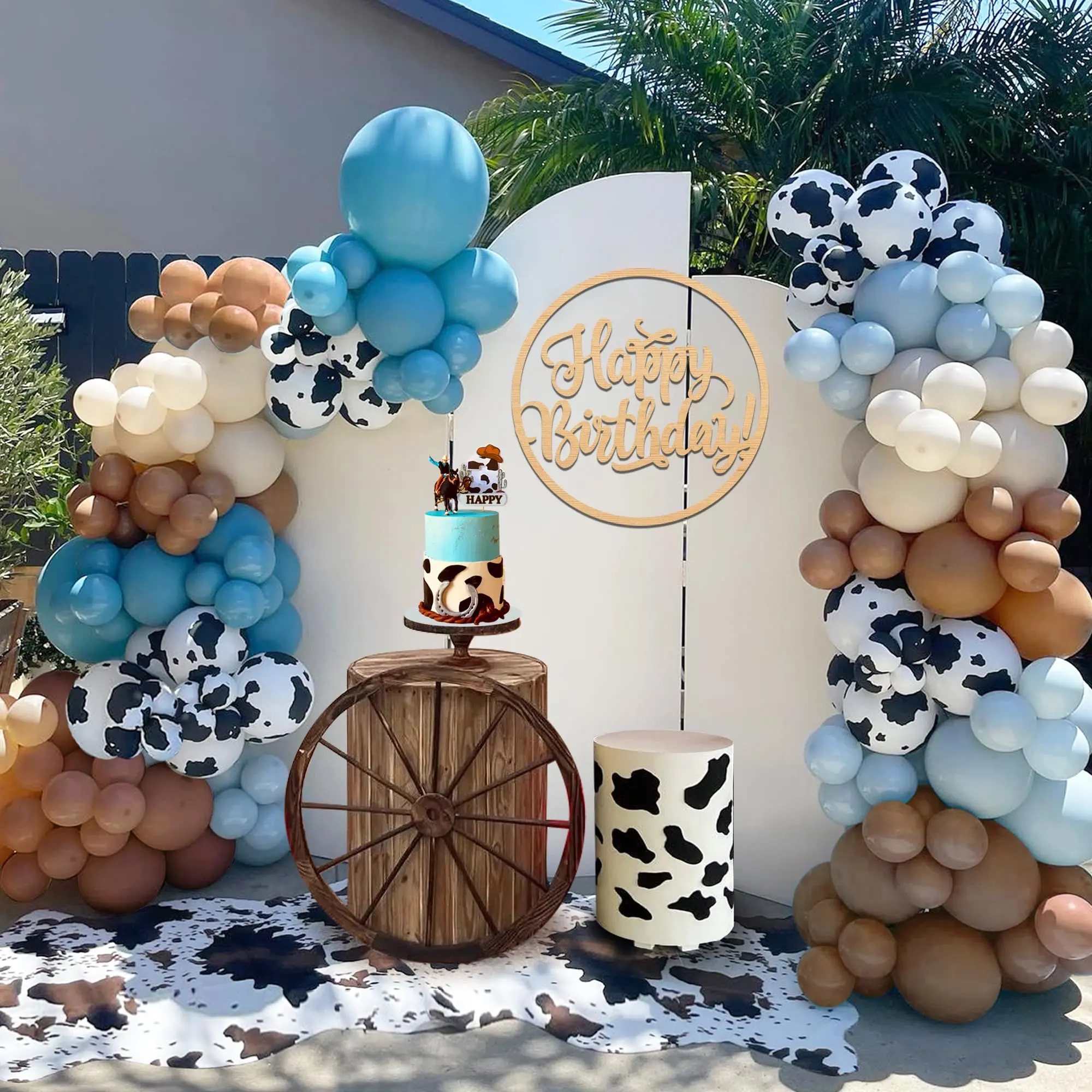 158 PCS Blue Cow Balloon Arch Garland Kit for Baby Shower, Birthday, Farm Cowboy Theme Party