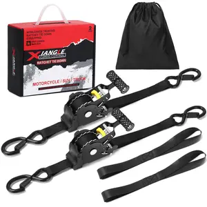 1-Pack 1500 lbs Break Strength Auto-Retractable Ratchet Tie Down Straps - 1"x10" with Padded Handle, Soft Loops, Hook Locking Clips, and Storage Bag for Securing Cargo, Motorcycle Transport, and Hauling