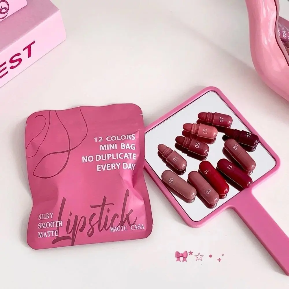 12pcs New Matte Finish Capsule Lipstick Set Non-Sticky Texture Long Lasting Lipstick 12 Colors Velvet Matte Lipstick Travel Size