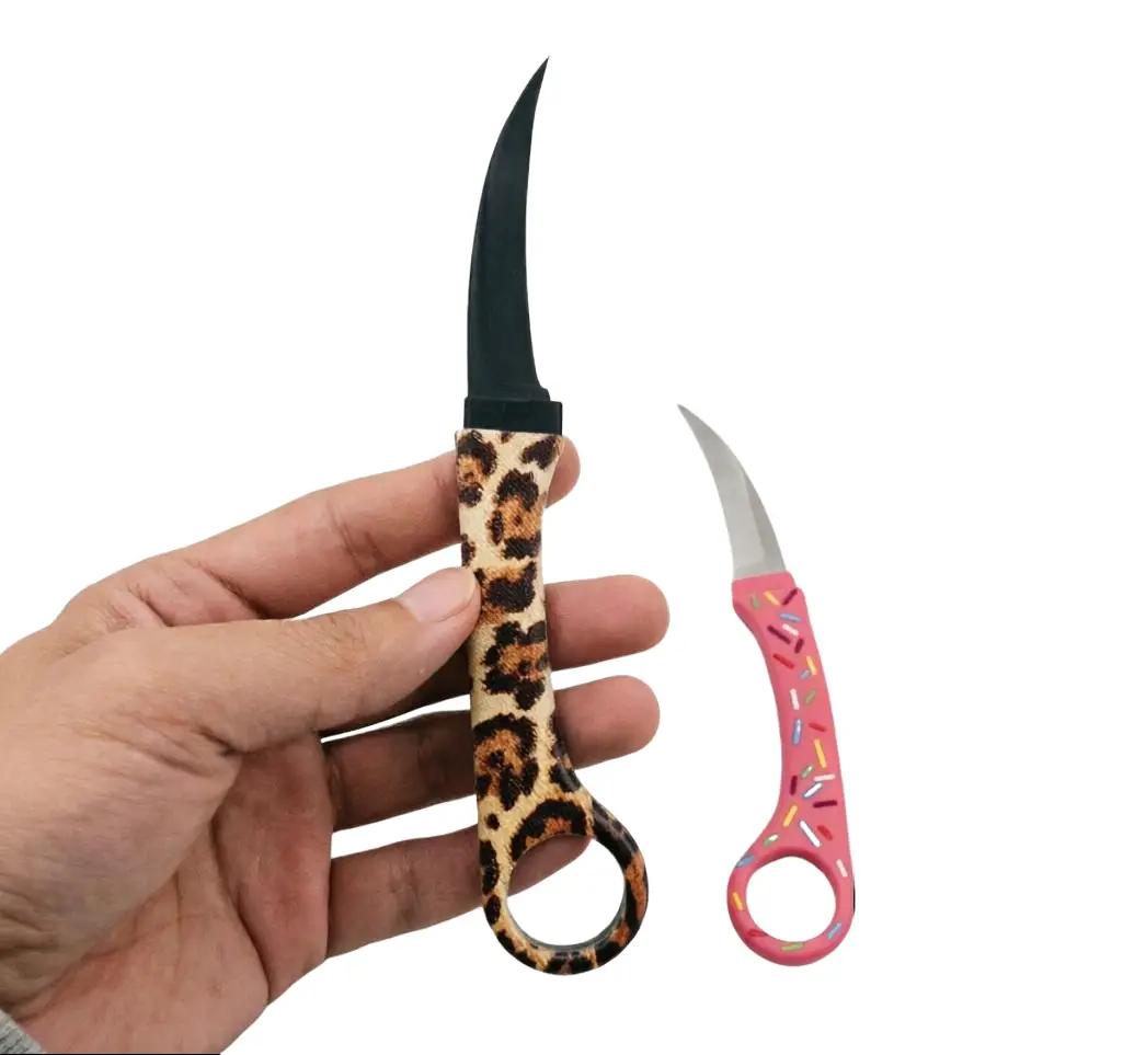 Leopard Print & Donut outdoor Knife for Women - Unique EDC Gadget for Travel & Daily Use, Perfect Gift Idea