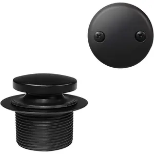 D93-2-62 1-1/2" Tip-Toe Bathtub Drain Plug Trim Set with Two-Hole Overflow Faceplate, Matte Black, 1 Count (Pack of 1)